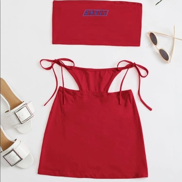 Two piece tube top and tie side cutout skirt